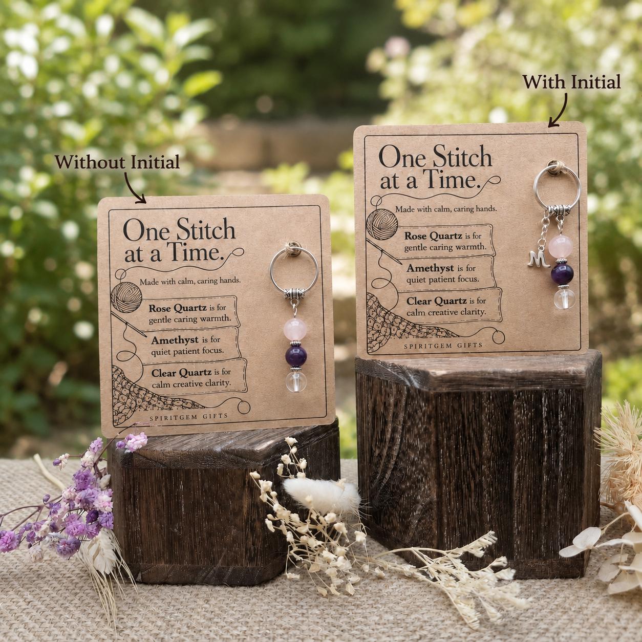 Crochet Lover Gift, Crystal Keyring with Illustrated 'One Stitch at a Time' Card