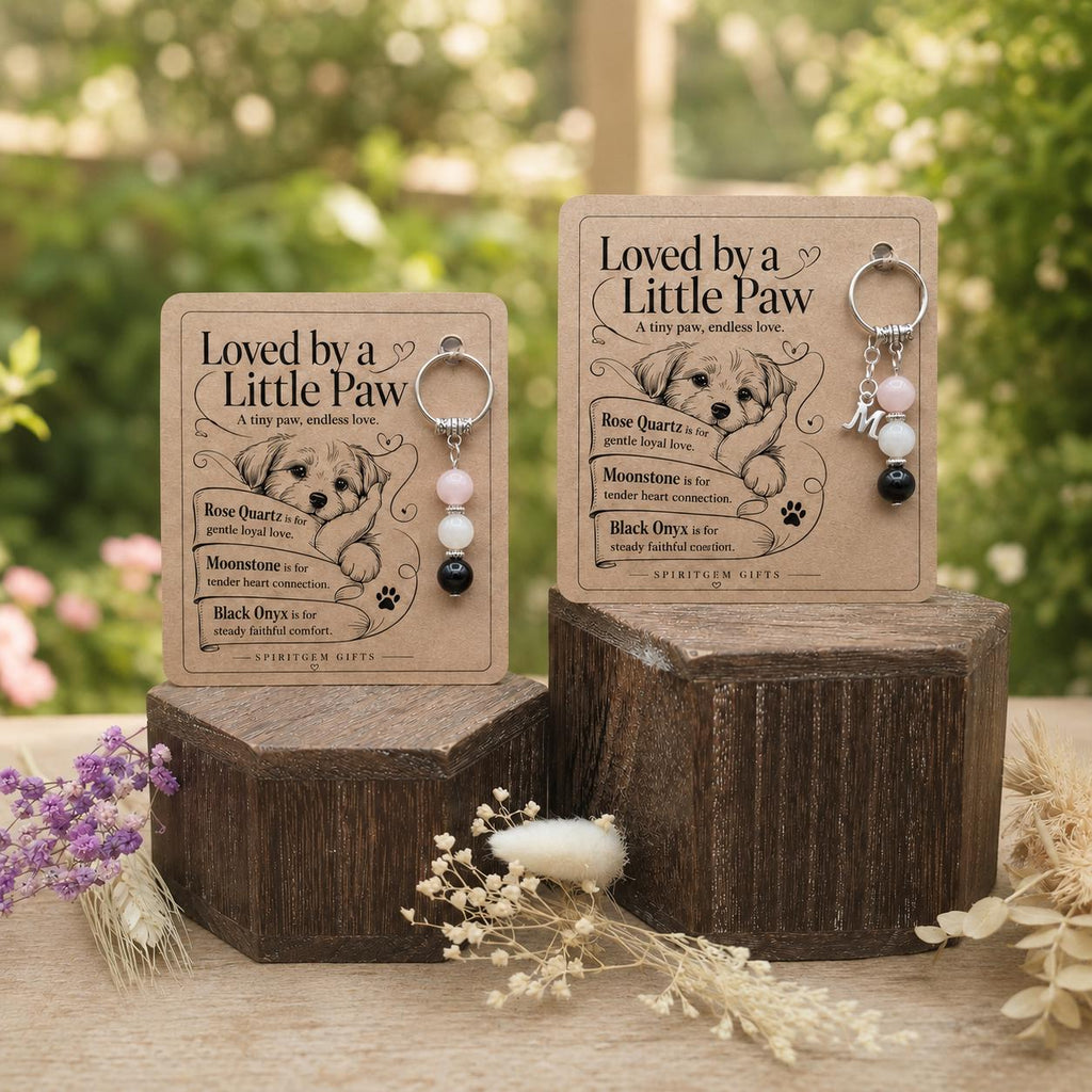 Dog Mum Gift, Crystal Keyring with Illustrated 'Loved by a Little Paw' Card, From the Dog