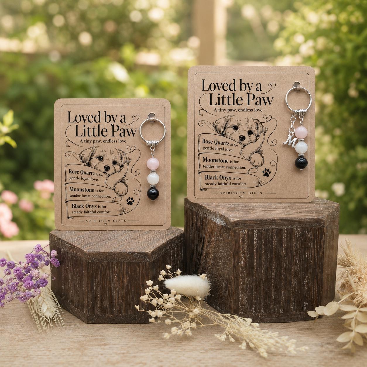 Dog Mum Gift, Crystal Keyring with Illustrated 'Loved by a Little Paw' Card, From the Dog