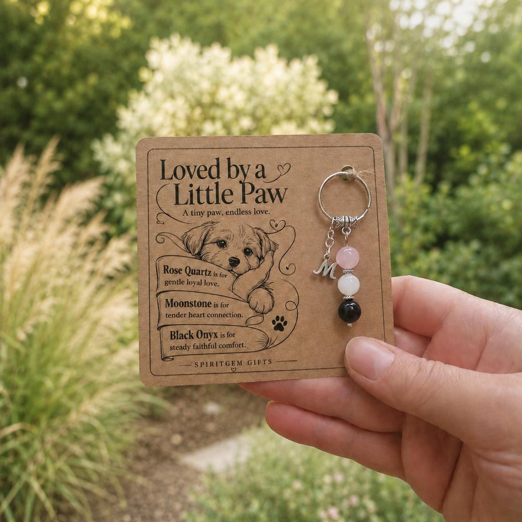 Dog Mum Gift, Crystal Keyring with Illustrated 'Loved by a Little Paw' Card, From the Dog