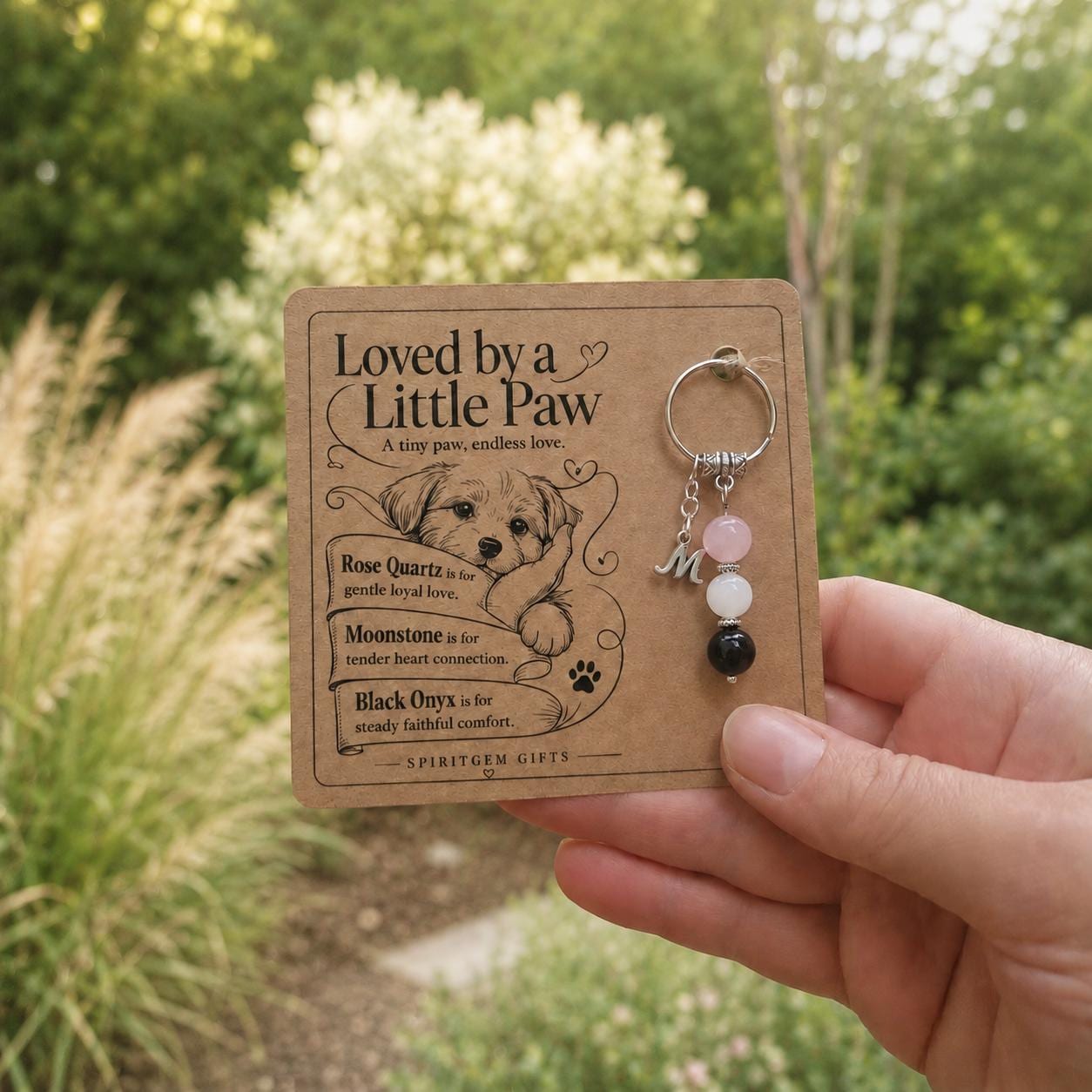 Dog Mum Gift, Crystal Keyring with Illustrated 'Loved by a Little Paw' Card, From the Dog