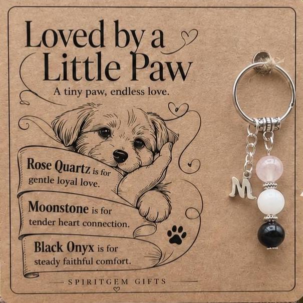 Dog Mum Gift, Crystal Keyring with Illustrated 'Loved by a Little Paw' Card, From the Dog