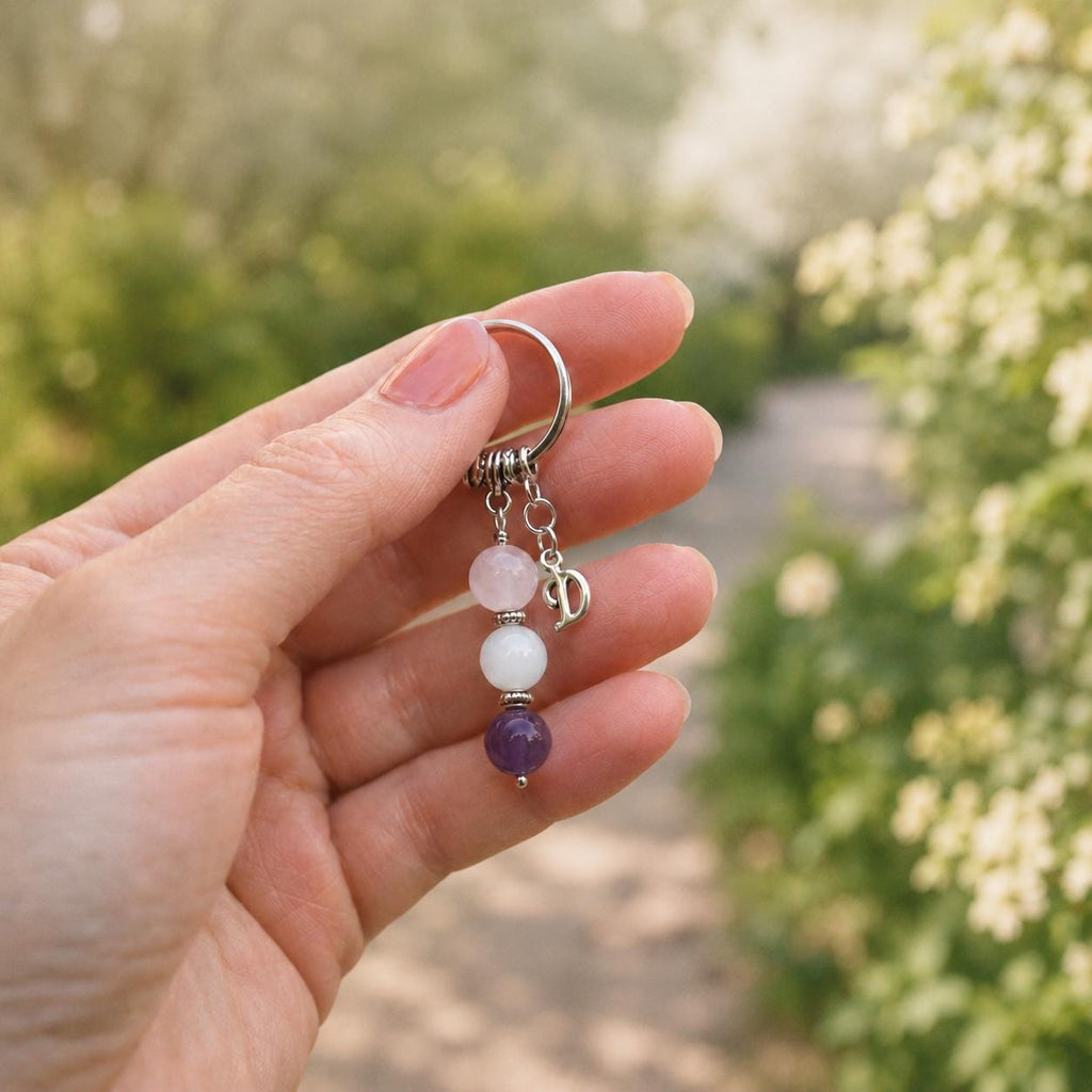 Cat Lover Gift, Crystal Keyring with Illustrated 'Whiskers, Warmth and Love' Card