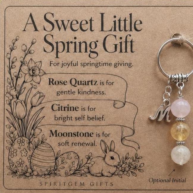 Easter Gift for Her, Crystal Keyring with Illustrated 'A Sweet Little Spring Gift' Card
