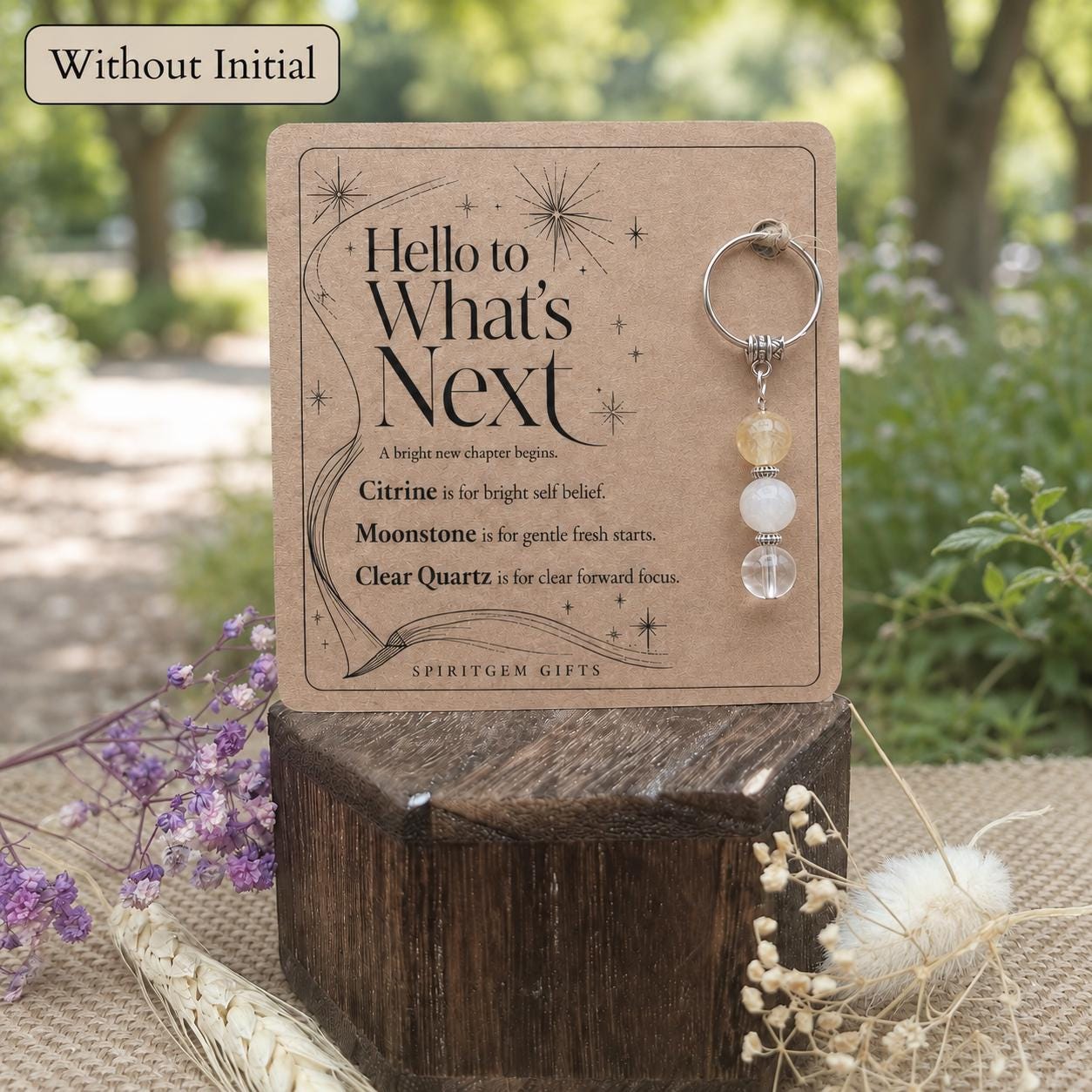 Personalised NEW BEGINNING Crystal Keyring with Illustrated Keepsake Card Fresh Start Gift