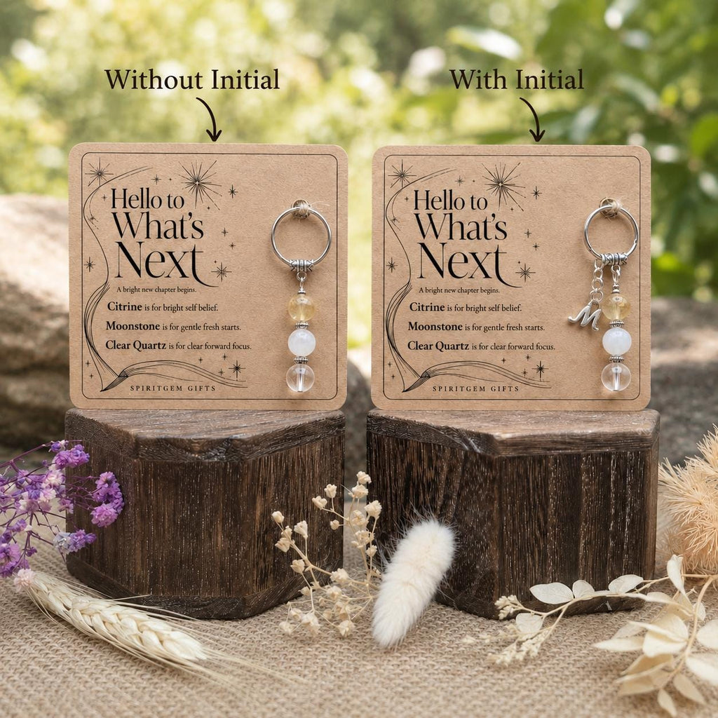 Personalised NEW BEGINNING Crystal Keyring with Illustrated Keepsake Card Fresh Start Gift