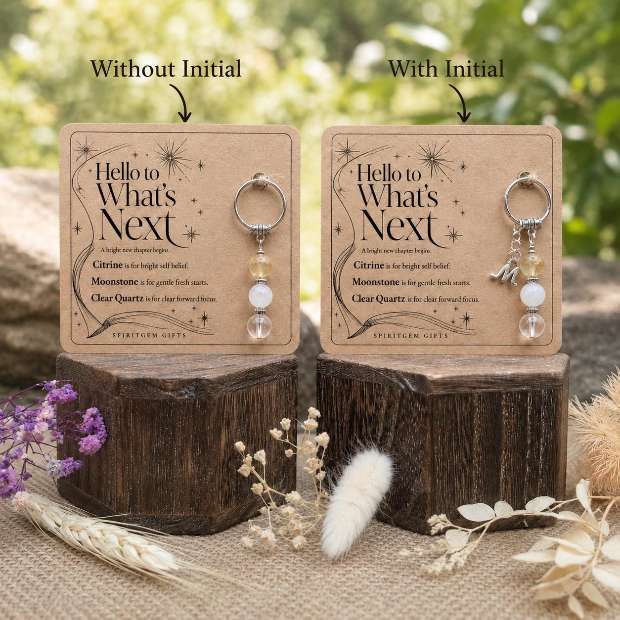 Personalised NEW BEGINNING Crystal Keyring with Illustrated Keepsake Card Fresh Start Gift