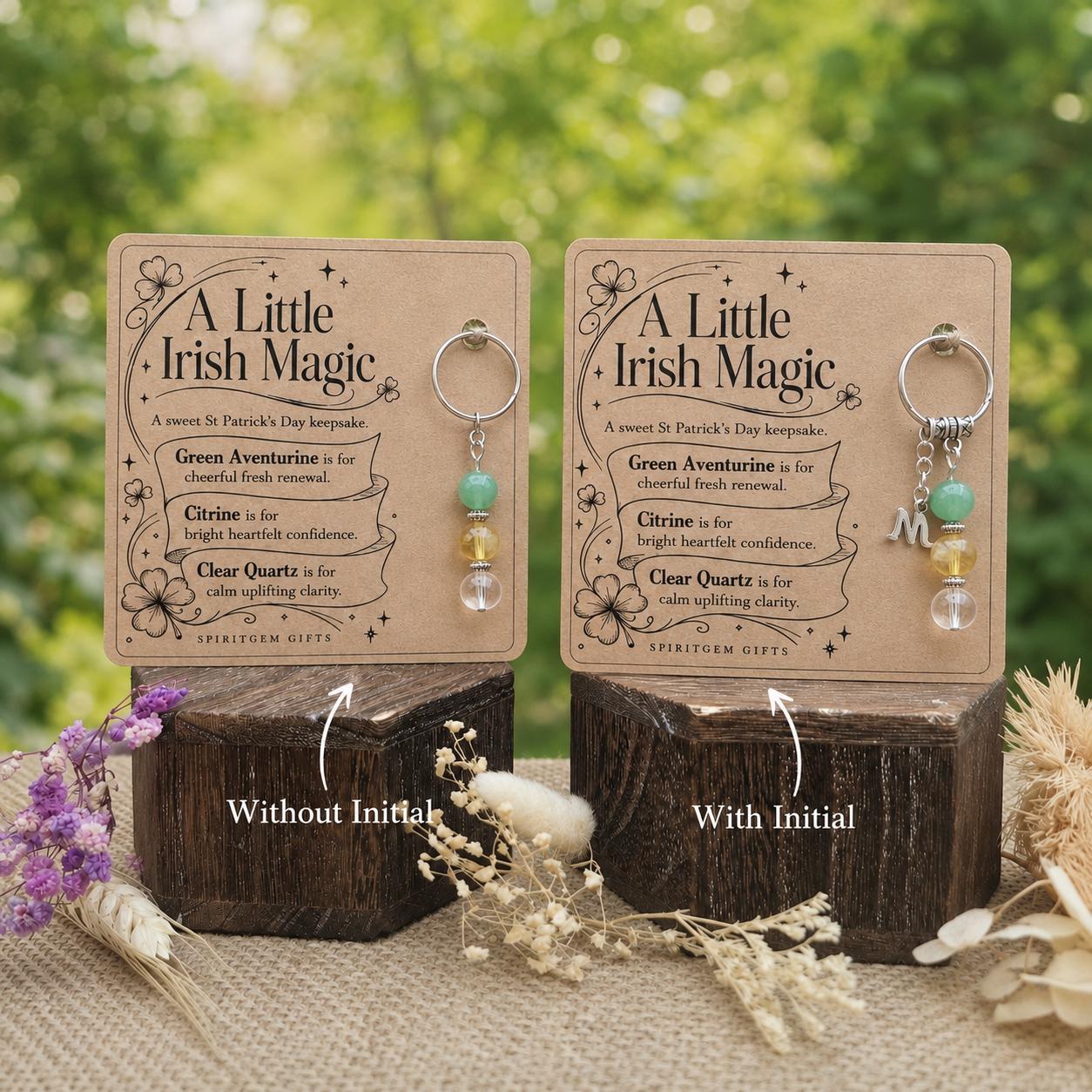 Irish Good Luck Gift, Crystal Keyring with Illustrated 'A Little Irish Magic' Card