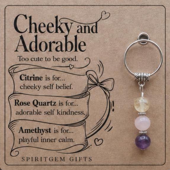 Personalised CHEEKY Crystal Keyring with Illustrated Keepsake Card Funny Birthday Gift
