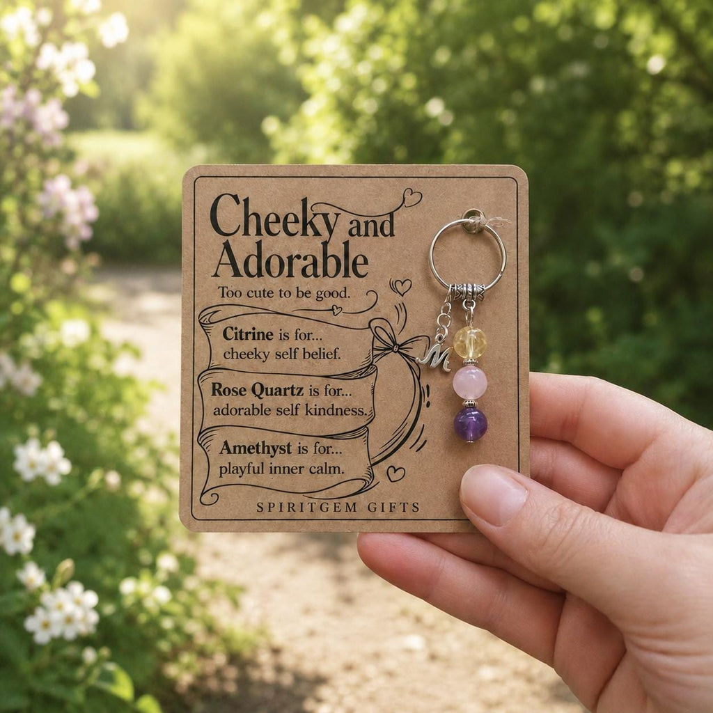 Personalised CHEEKY Crystal Keyring with Illustrated Keepsake Card Funny Birthday Gift