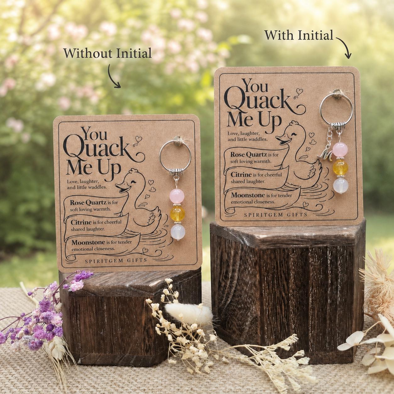 Personalised You Quack Me Up Crystal Keyring with Illustrated Keepsake Card Valentine’s Day Gift