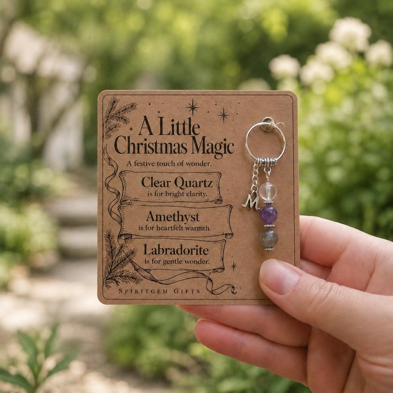 Christmas Eve Box Filler, Crystal Keyring with Illustrated 'A Little Christmas Magic' Card
