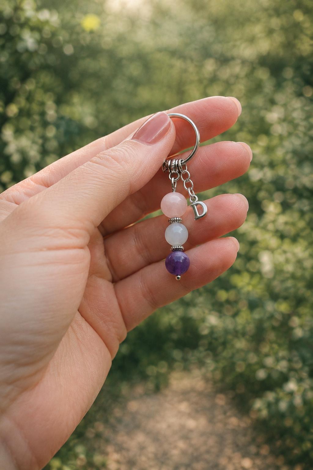 Self Love Gift, Crystal Keyring with Illustrated 'You Deserve Gentle Love' Card