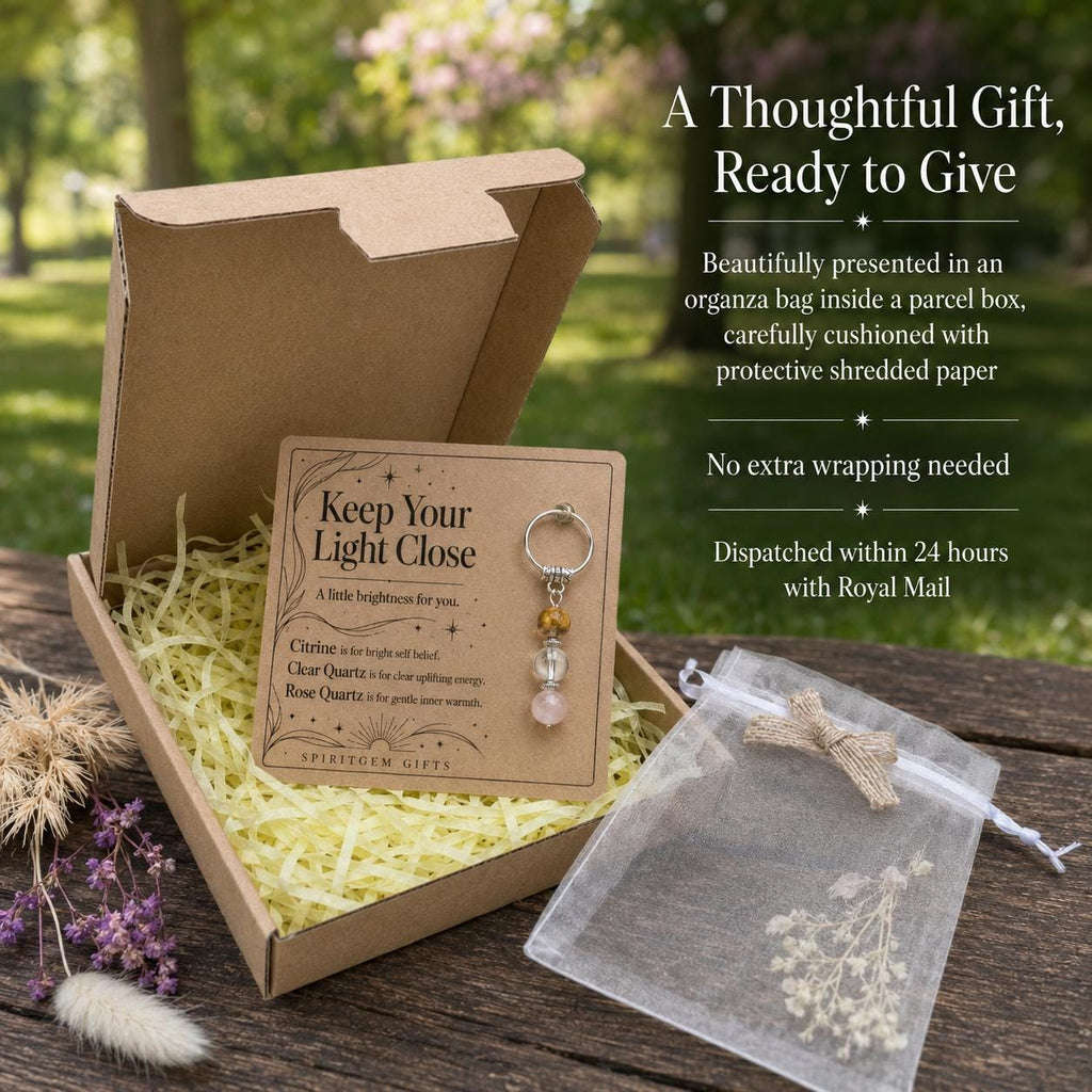 PERSONALISED POSITIVITY Crystal Keyring, Uplifting Gift with Illustrated Keepsake Card
