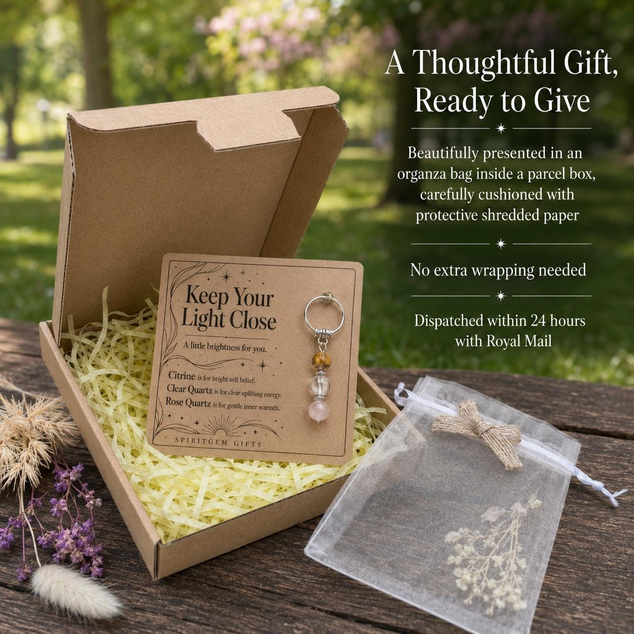 PERSONALISED POSITIVITY Crystal Keyring, Uplifting Gift with Illustrated Keepsake Card