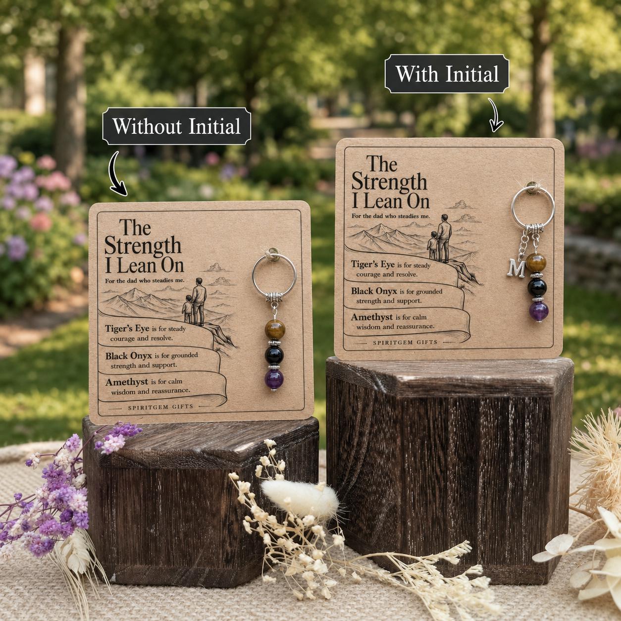 Dad Gift from Daughter, Crystal Keyring with Illustrated 'The Strength I Lean On' Card, Personalised Keepsake