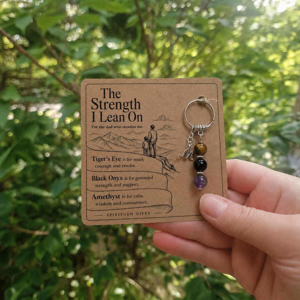 Dad Gift from Daughter, Crystal Keyring with Illustrated 'The Strength I Lean On' Card, Personalised Keepsake
