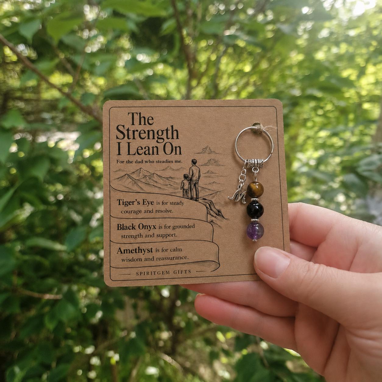 Dad Gift from Daughter, Crystal Keyring with Illustrated 'The Strength I Lean On' Card, Personalised Keepsake
