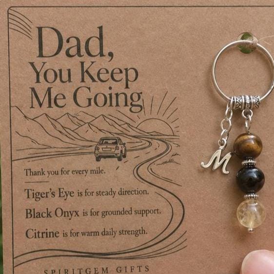 Dad Birthday Gift, Crystal Keyring with Illustrated 'You Keep Me Going' Card, Personalised Keepsake for Him