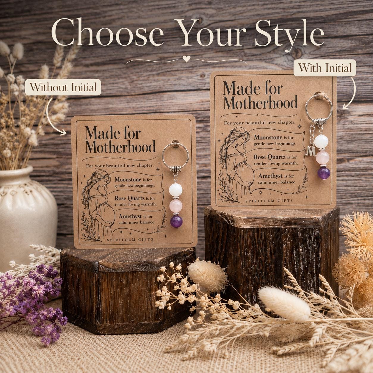 Mum to Be Gift, Pregnancy Crystal Keyring with Illustrated 'Made for Motherhood' Card