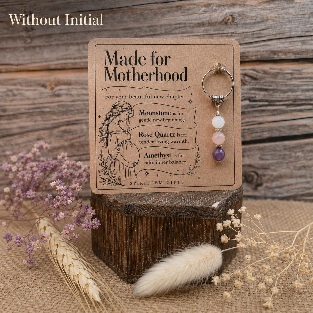 Mum to Be Gift, Pregnancy Crystal Keyring with Illustrated 'Made for Motherhood' Card