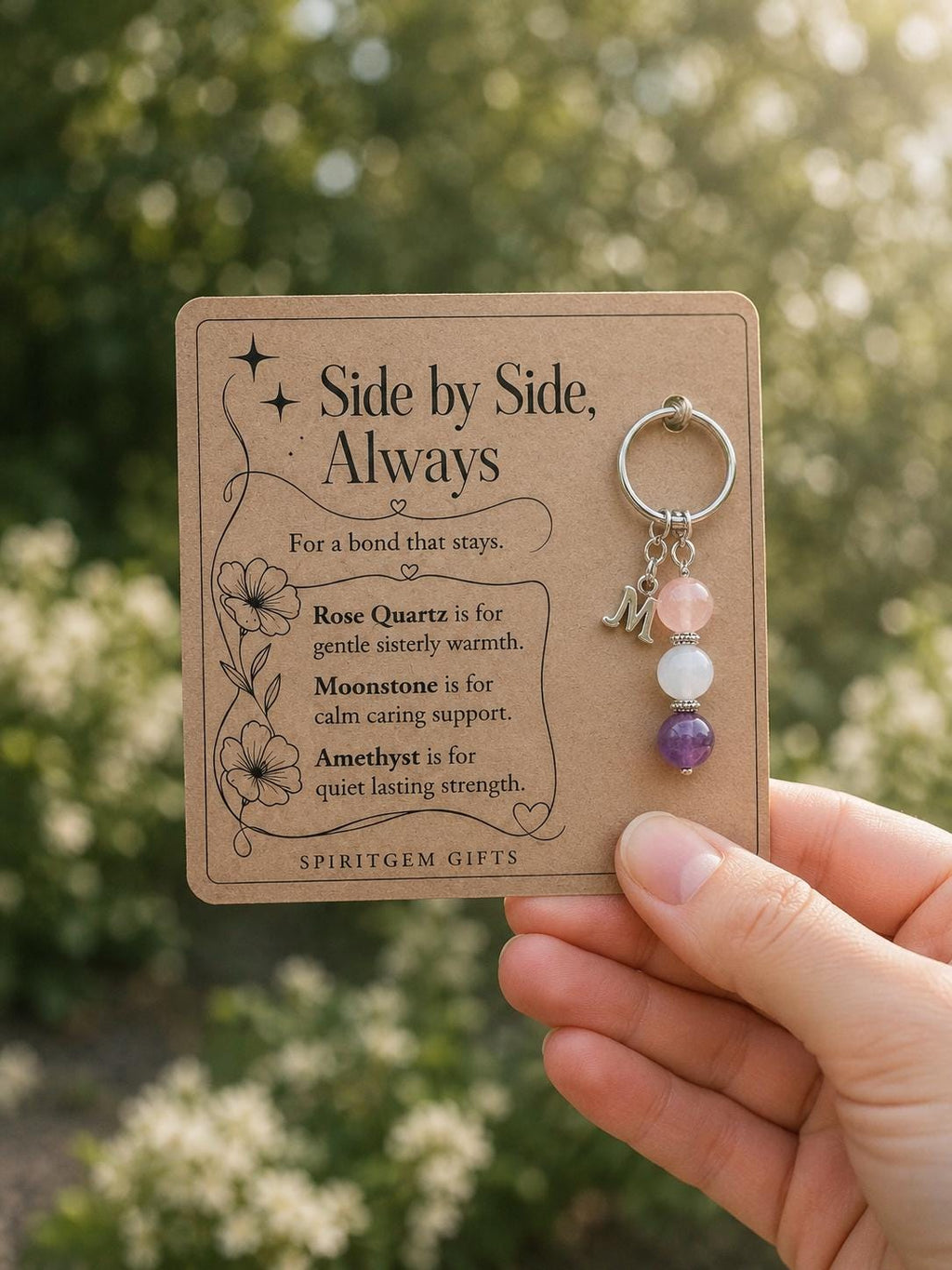 Personalised SISTER Crystal Keyring with Illustrated Keepsake Card Birthday Gift