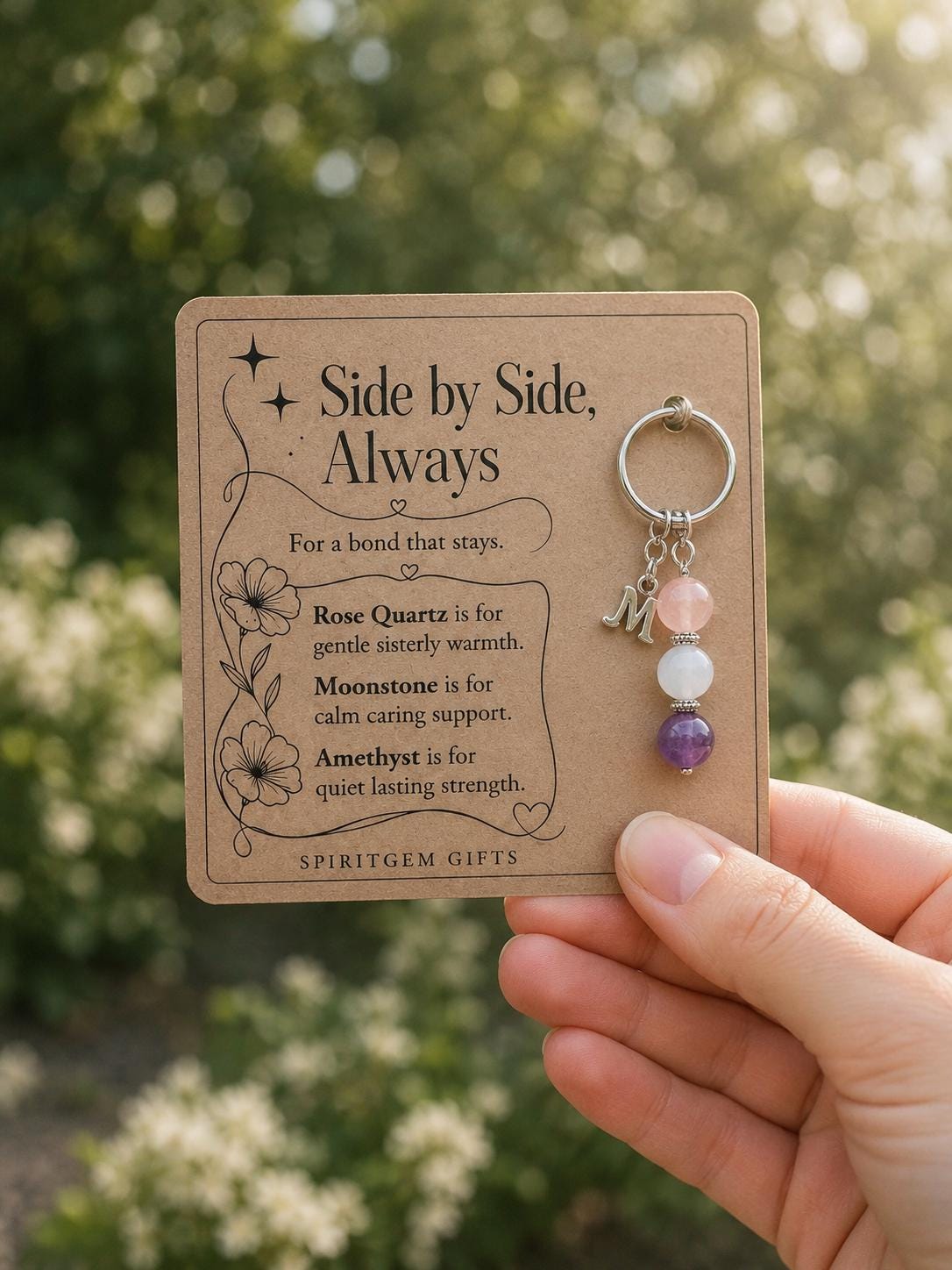 Personalised SISTER Crystal Keyring with Illustrated Keepsake Card Birthday Gift