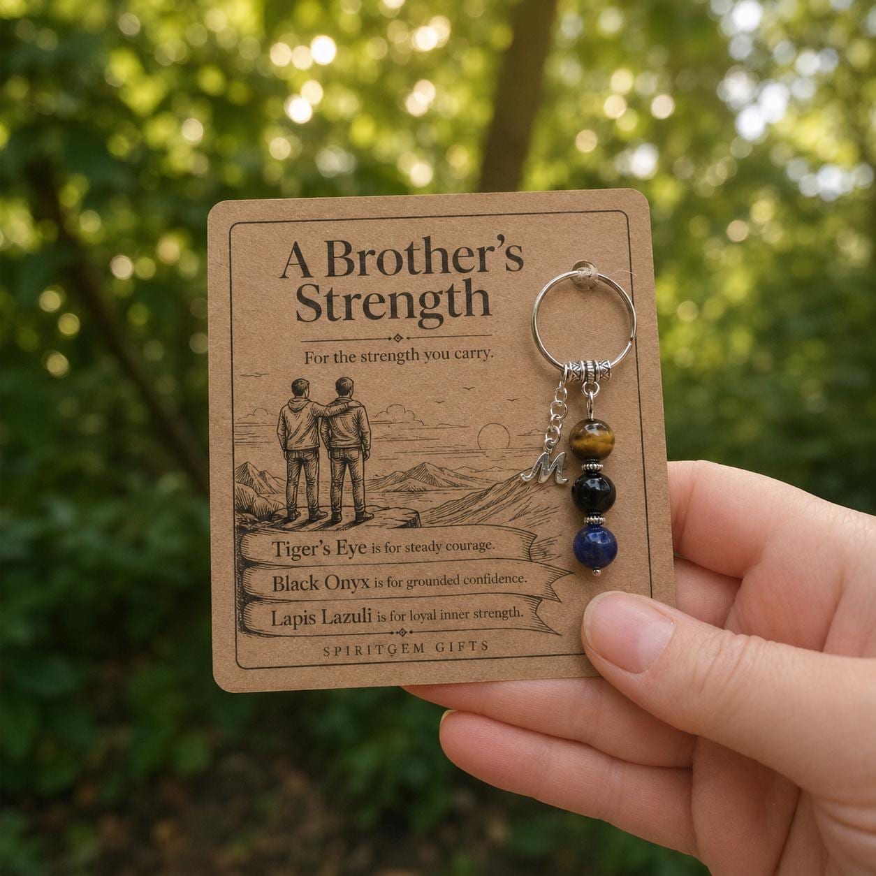 Personalised BROTHER Crystal Keyring with Illustrated Keepsake Card Birthday Gift