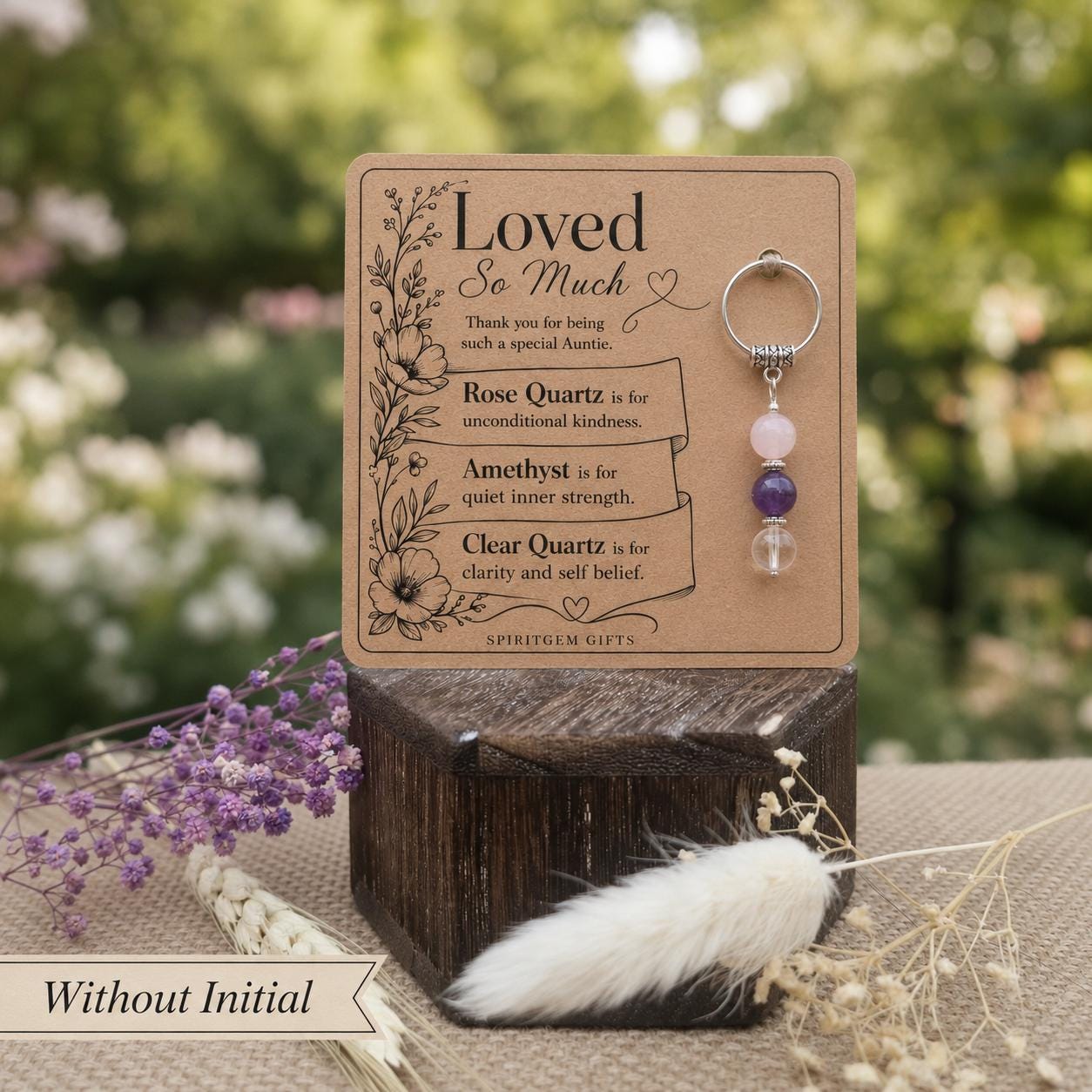 Personalised AUNTIE Crystal Keyring with Illustrated Keepsake Card Birthday Gift from Niece
