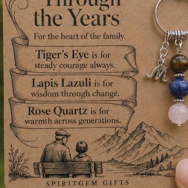 Grandad Birthday Gift, Crystal Keyring with Illustrated 'Strength Through the Years' Card