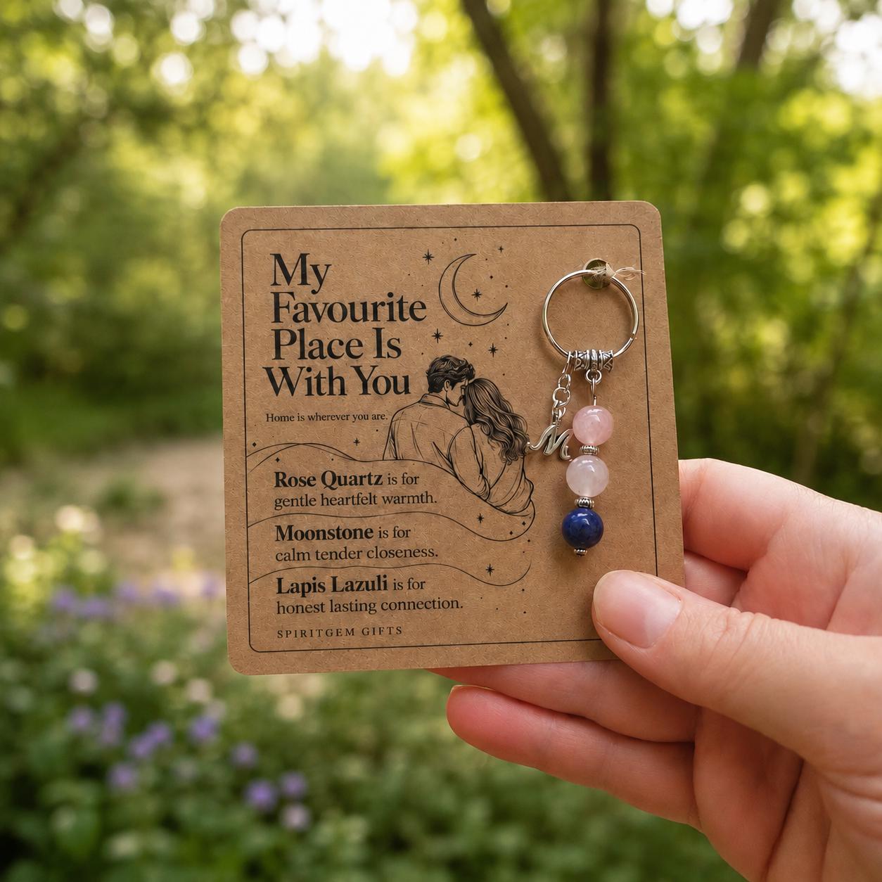 Personalised BOYFRIEND Crystal Keyring with Illustrated Keepsake Card Valentine’s Day Gift