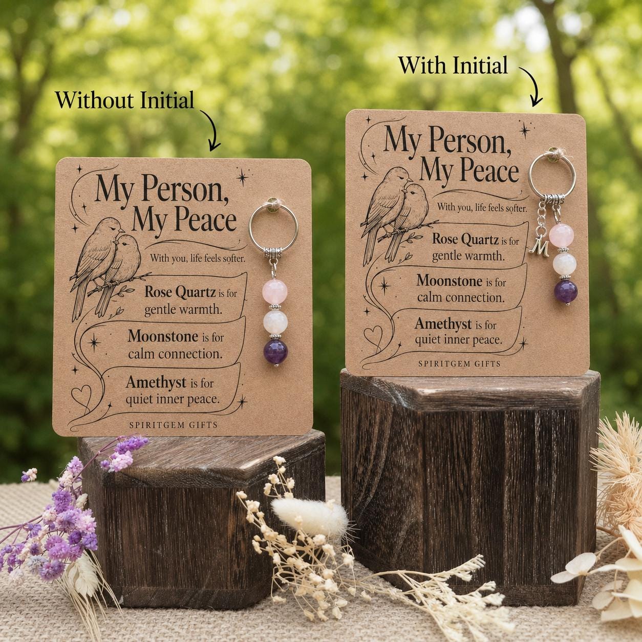 Personalised PARTNER Crystal Keyring with Illustrated Keepsake Card Anniversary Gift