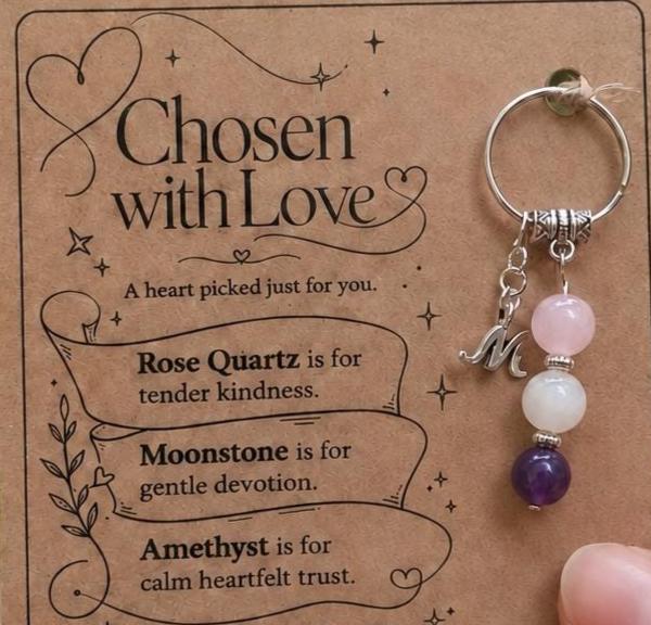 Girlfriend Gift, Crystal Keyring with Illustrated 'Chosen with Love' Card