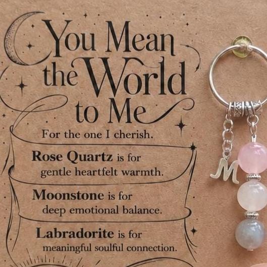 Long Distance Relationship Gift, Crystal Keyring with Illustrated 'You Mean the World' Card
