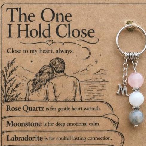 Wife Gift, Soulmate Crystal Keyring with Illustrated 'The One I Hold Close' Card