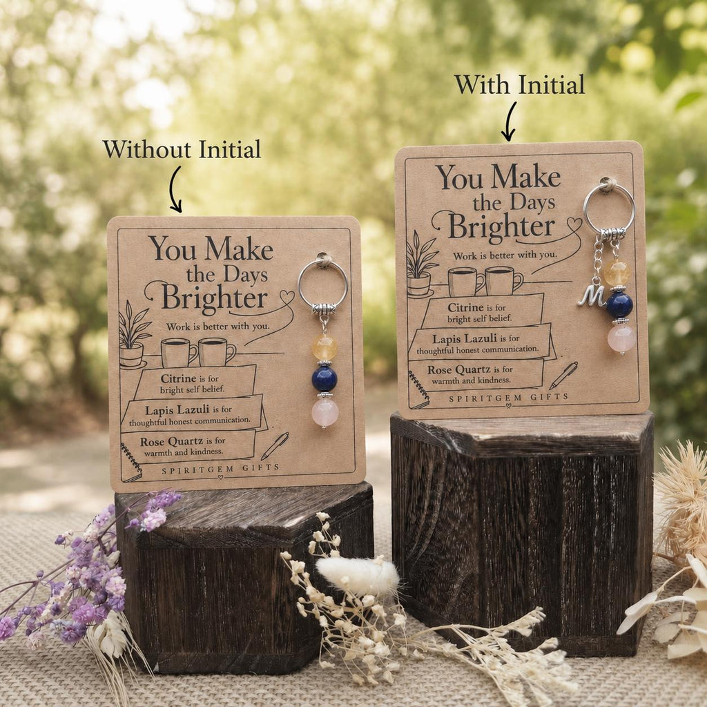 Work Bestie Gift, Colleague Crystal Keyring with Illustrated 'You Make the Days Brighter' Card