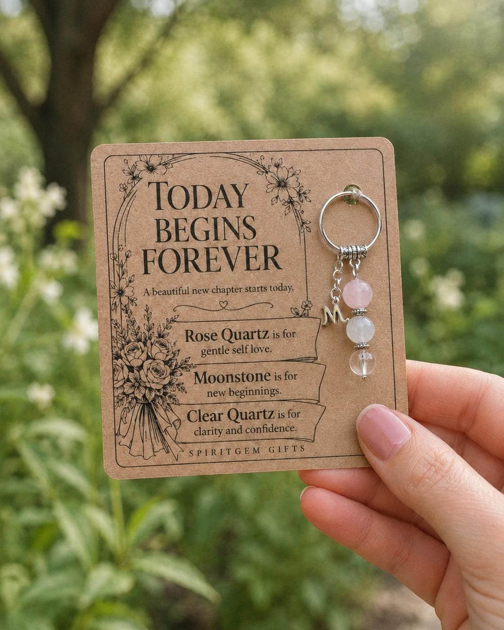 Bride to Be Gift, Crystal Keyring with Illustrated 'Today Begins Forever' Card, Hen Party Keepsake