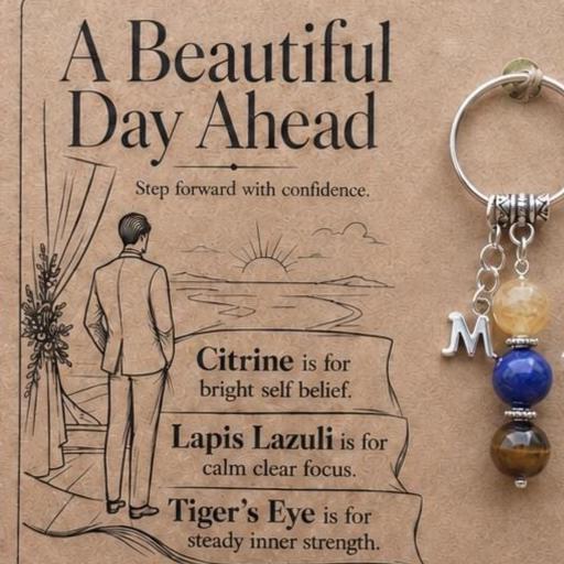 Personalised GROOM Crystal Keyring with Illustrated Keepsake Card Wedding Gift