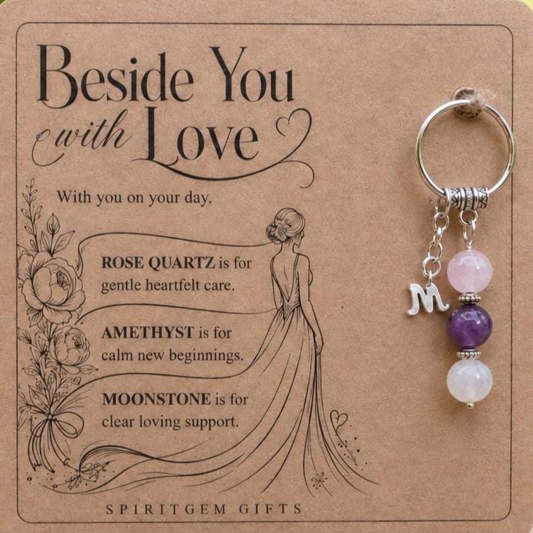 Personalised TEAM BRIDE Crystal Keyring with Illustrated Keepsake Card Wedding Gift