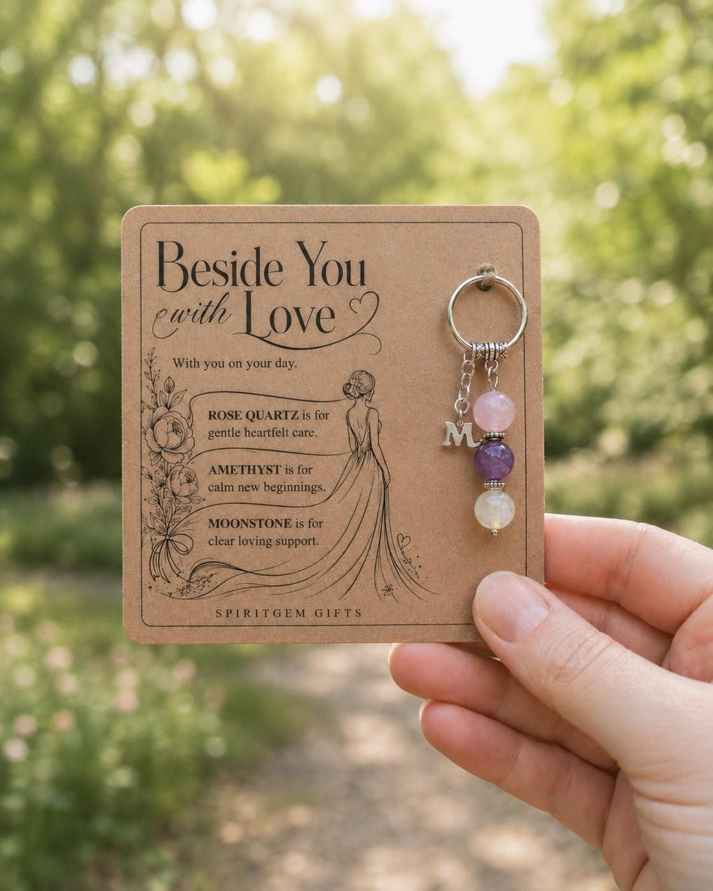Personalised TEAM BRIDE Crystal Keyring with Illustrated Keepsake Card Wedding Gift