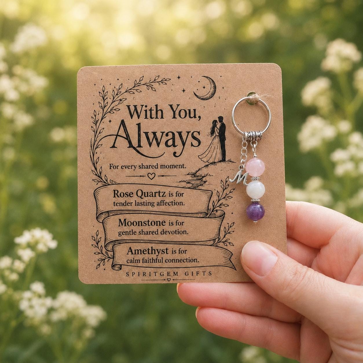 Anniversary Gift for Wife, Crystal Keyring with Illustrated 'With You, Always' Card