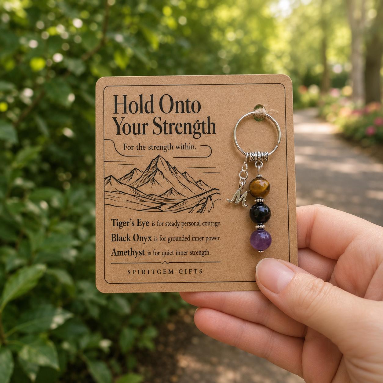PERSONALISED INNER STRENGTH Crystal Keyring, Encouragement Gift with Illustrated Keepsake Card