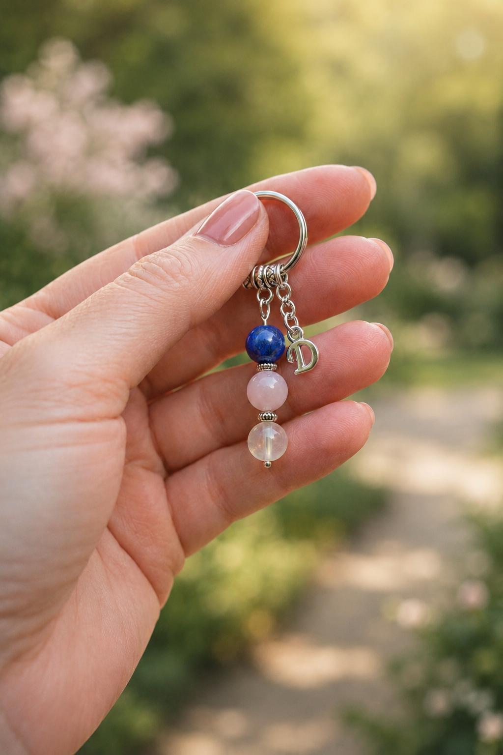 Personalised SOMETHING BLUE Crystal Keyring with Illustrated Keepsake Card Bride Gift