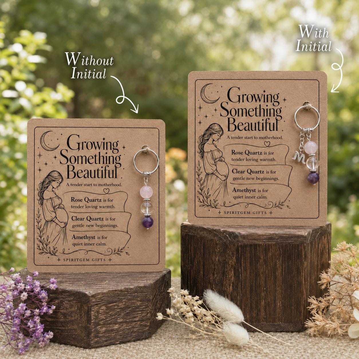 Personalised PREGNANCY Crystal Keyring with Illustrated Keepsake Card Baby Shower Gift