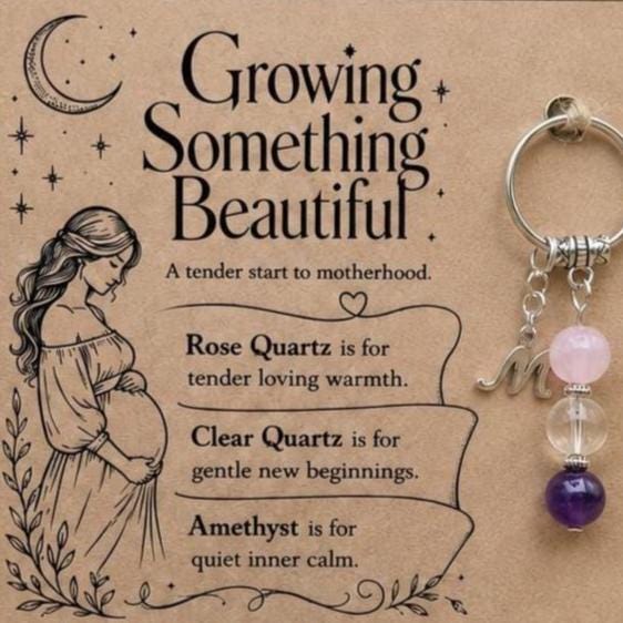 Personalised PREGNANCY Crystal Keyring with Illustrated Keepsake Card Baby Shower Gift