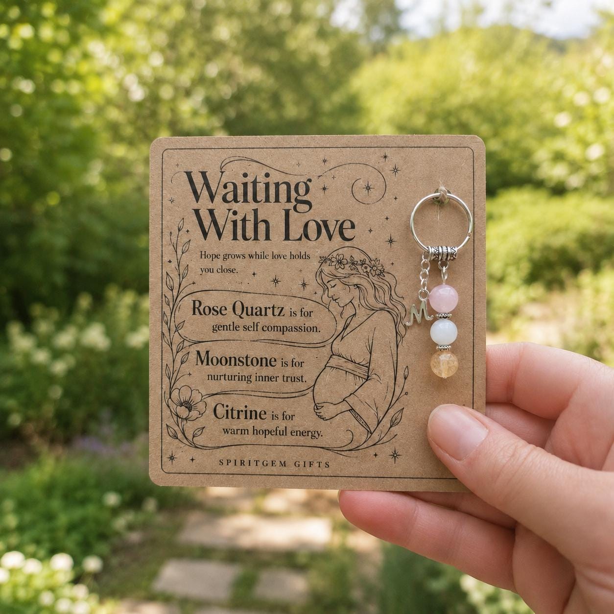Personalised FERTILITY Crystal Keyring with Illustrated Keepsake Card Hope Gift