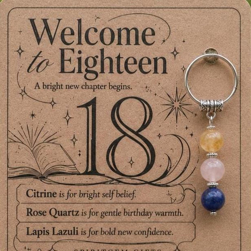 18th Birthday Gift for Her, Crystal Keyring with Illustrated 'Welcome to Eighteen' Card, Personalised Keepsake