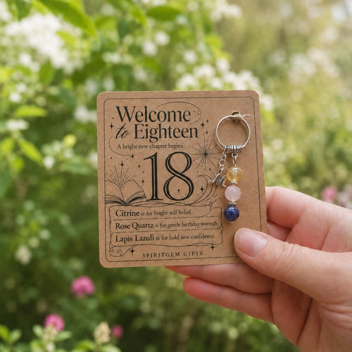 18th Birthday Gift for Her, Crystal Keyring with Illustrated 'Welcome to Eighteen' Card, Personalised Keepsake