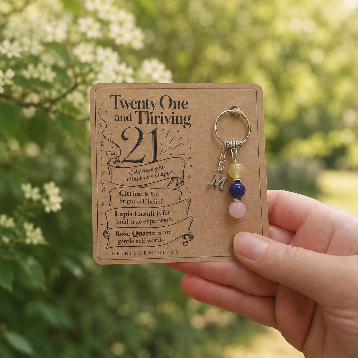 Personalised 21ST BIRTHDAY Crystal Keyring with Illustrated Keepsake Card Milestone Gift
