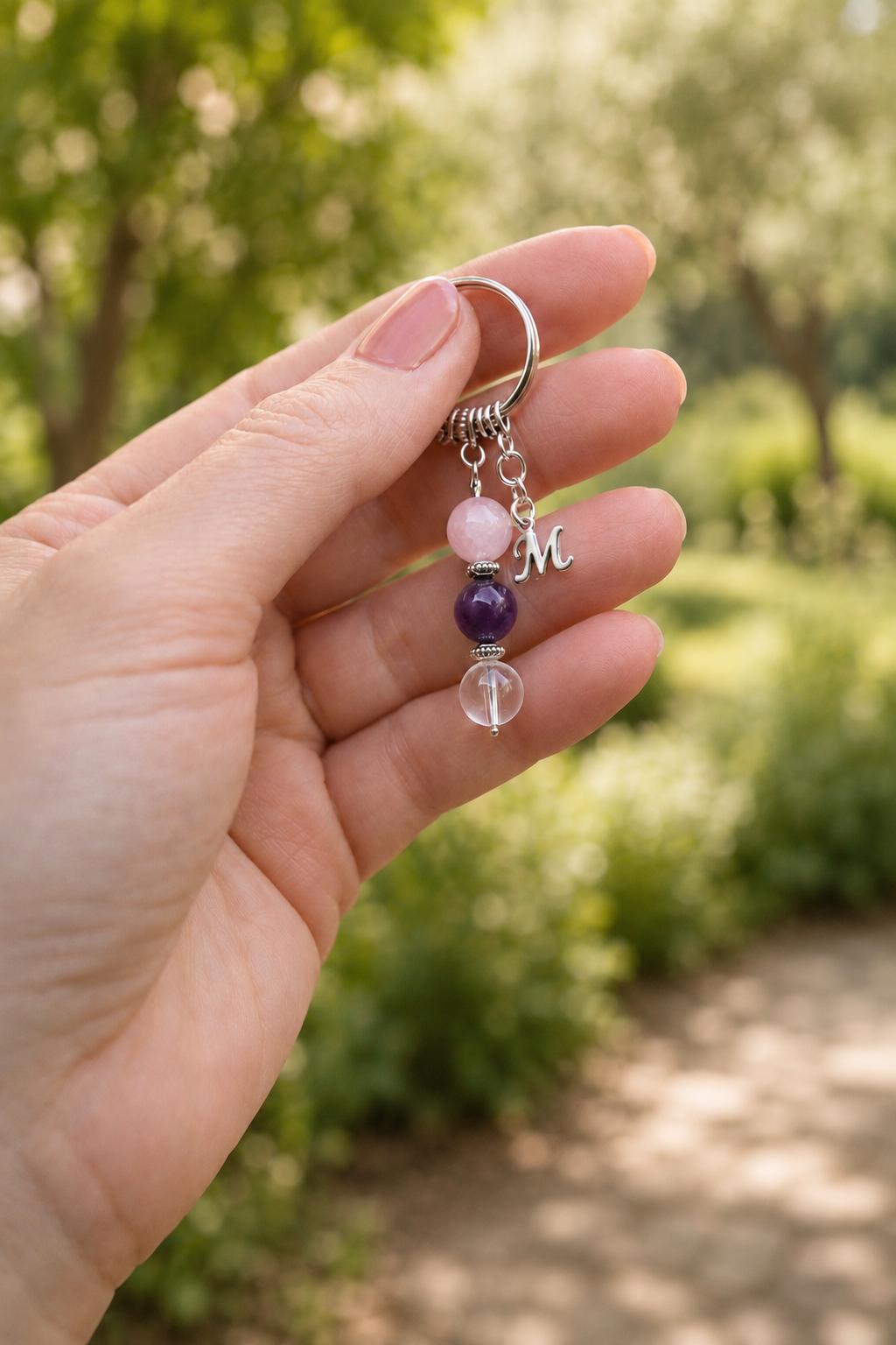 Crochet Lover Gift, Crystal Keyring with Illustrated 'One Stitch at a Time' Card